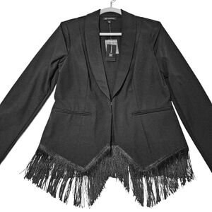 INC International Concepts Black Fringe Blazer